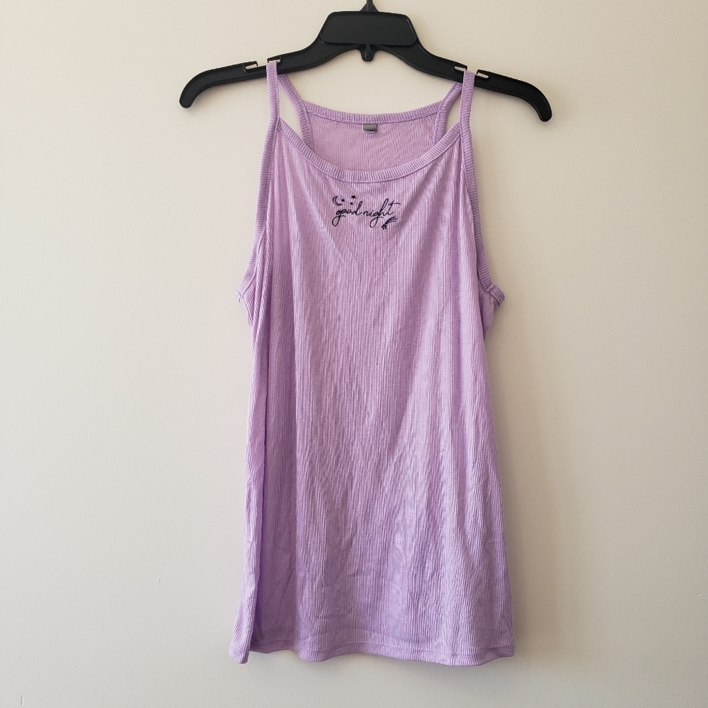 Flora Nikrooz ribbed purple sleepwear tank top "goodnight" M nwot